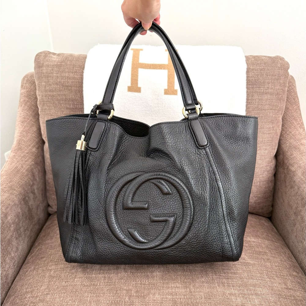 Gucci authentic SoHo shoulder bag tote black leather medium tassels - Picture 12 of 16